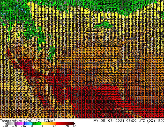 mapa temperatury (2m) ECMWF śro. 05.06.2024 06 UTC