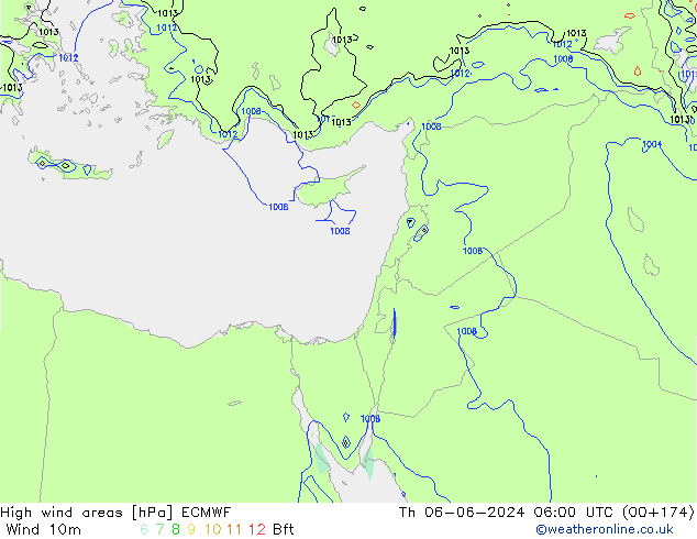 High wind areas ECMWF jue 06.06.2024 06 UTC