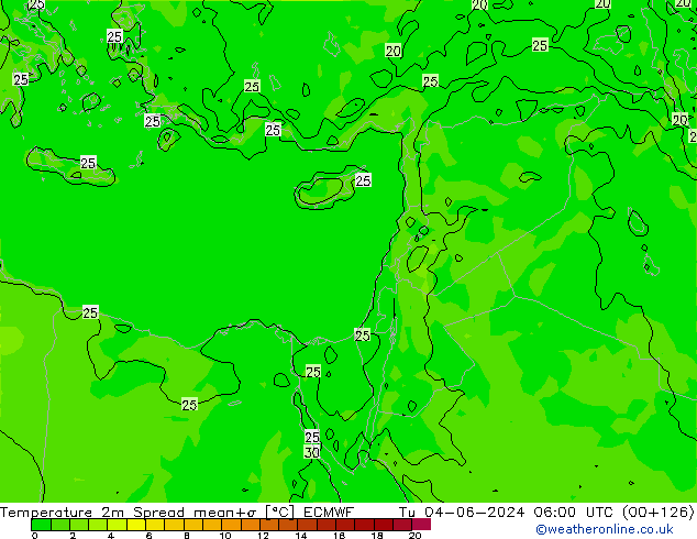 Temperaturkarte Spread ECMWF Di 04.06.2024 06 UTC