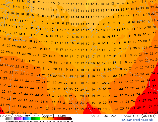 Height/Temp. 850 hPa ECMWF Sáb 01.06.2024 06 UTC