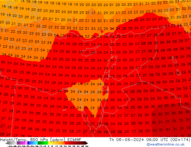 Height/Temp. 850 hPa ECMWF Čt 06.06.2024 06 UTC