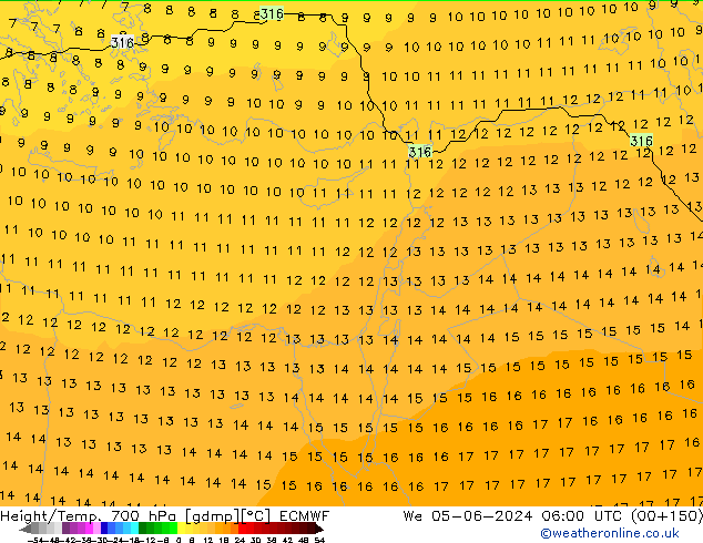 Height/Temp. 700 hPa ECMWF mer 05.06.2024 06 UTC