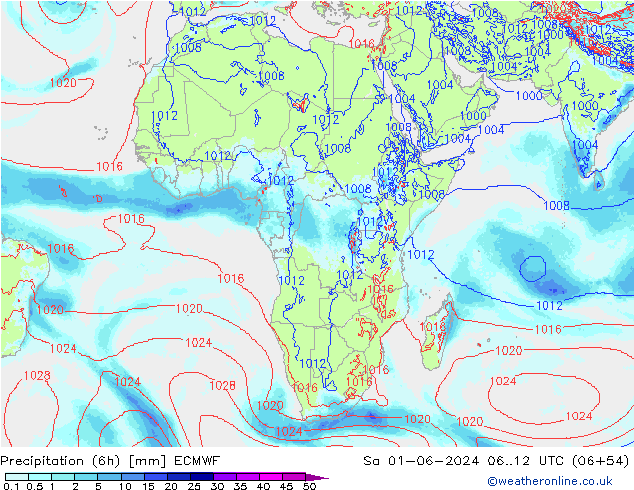 осадки (6h) ECMWF сб 01.06.2024 12 UTC