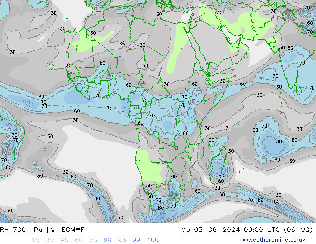 RH 700 hPa ECMWF Mo 03.06.2024 00 UTC