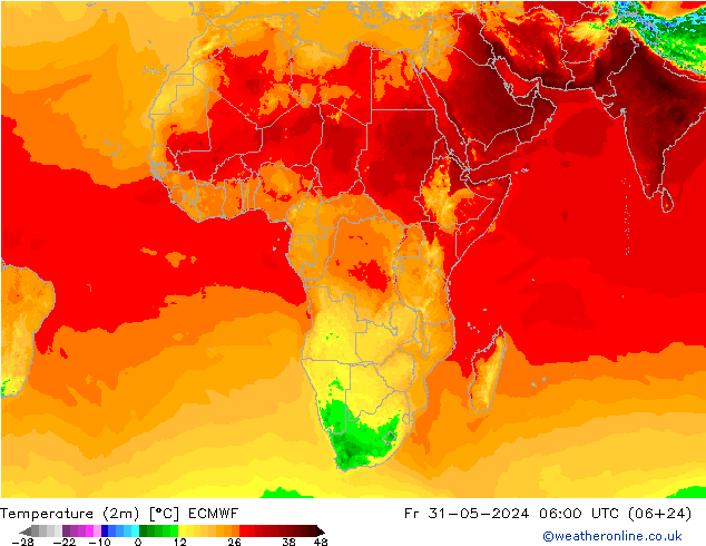 Temperature (2m) ECMWF Fr 31.05.2024 06 UTC