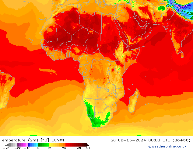 Temperature (2m) ECMWF Ne 02.06.2024 00 UTC