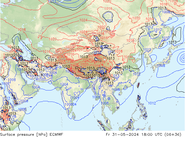 Luchtdruk (Grond) ECMWF vr 31.05.2024 18 UTC