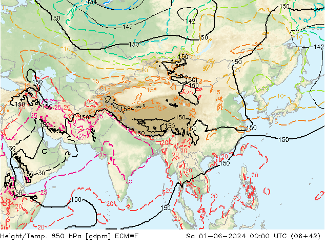 Géop./Temp. 850 hPa ECMWF sam 01.06.2024 00 UTC