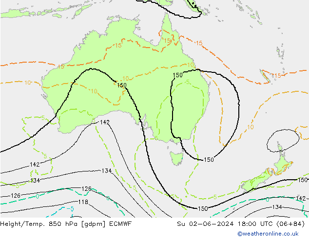 Height/Temp. 850 гПа ECMWF Вс 02.06.2024 18 UTC