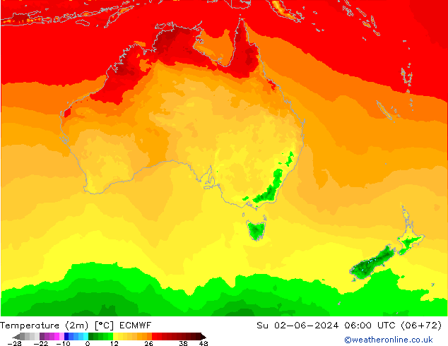 Temperatura (2m) ECMWF dom 02.06.2024 06 UTC