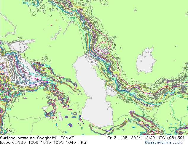 Surface pressure Spaghetti ECMWF Fr 31.05.2024 12 UTC