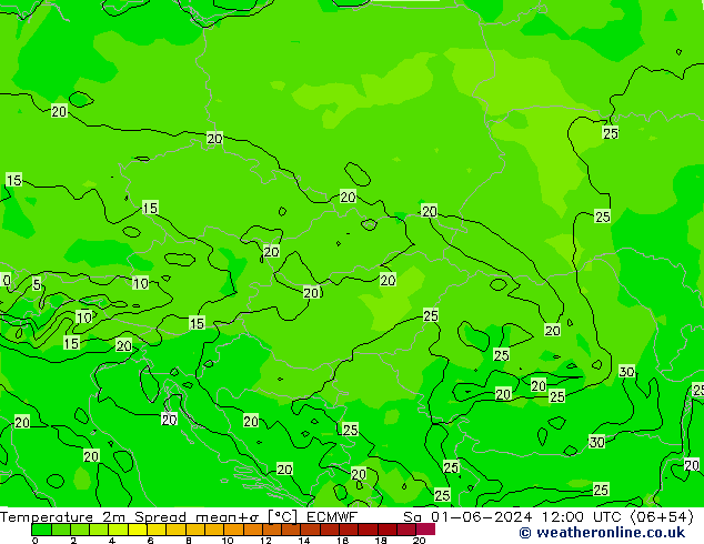 Temperature 2m Spread ECMWF So 01.06.2024 12 UTC