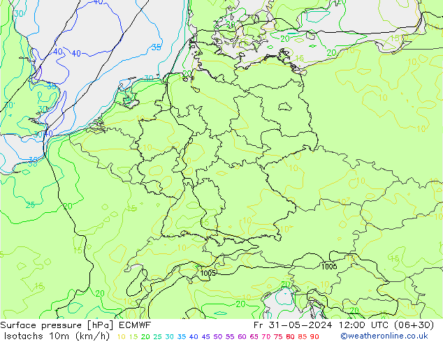 Isotachs (kph) ECMWF  31.05.2024 12 UTC