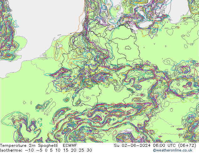 Temperature 2m Spaghetti ECMWF Ne 02.06.2024 06 UTC