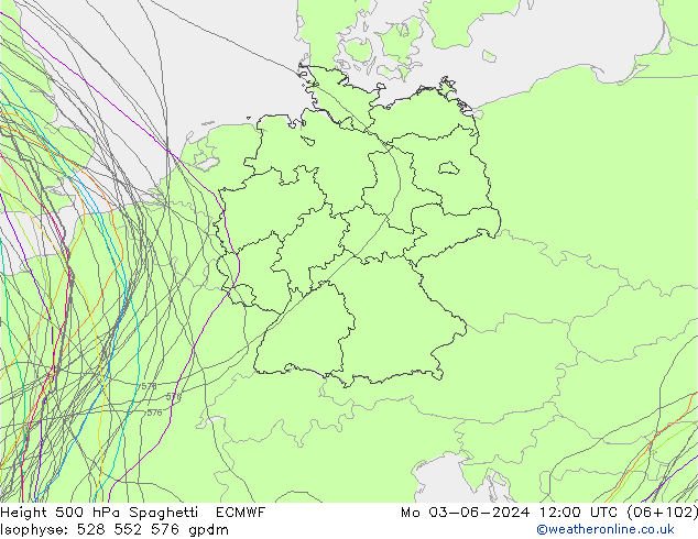 Geop. 500 hPa Spaghetti ECMWF lun 03.06.2024 12 UTC