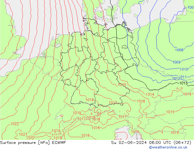 Atmosférický tlak ECMWF Ne 02.06.2024 06 UTC