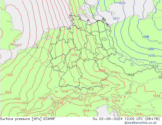 pression de l'air ECMWF dim 02.06.2024 12 UTC