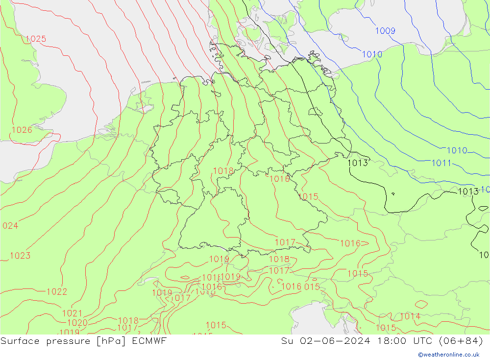 Luchtdruk (Grond) ECMWF zo 02.06.2024 18 UTC