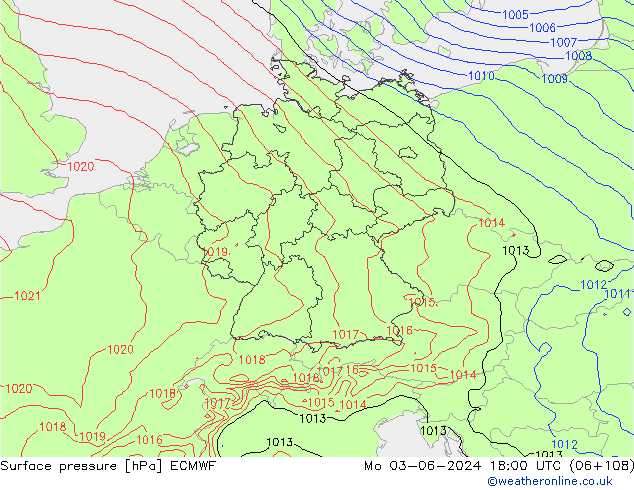 Atmosférický tlak ECMWF Po 03.06.2024 18 UTC