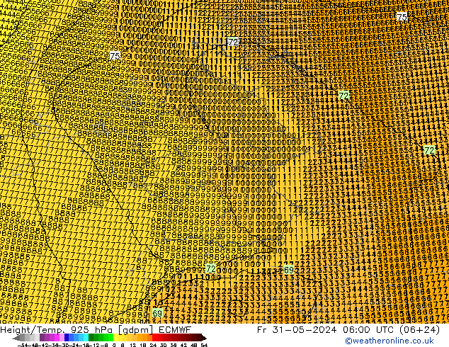 Height/Temp. 925 hPa ECMWF Pá 31.05.2024 06 UTC