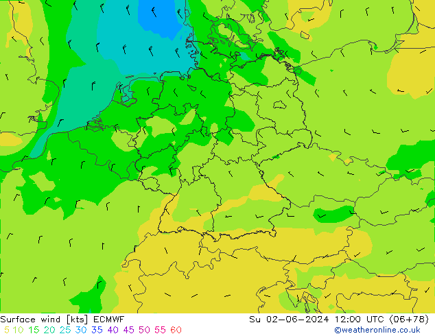 Rüzgar 10 m ECMWF Paz 02.06.2024 12 UTC