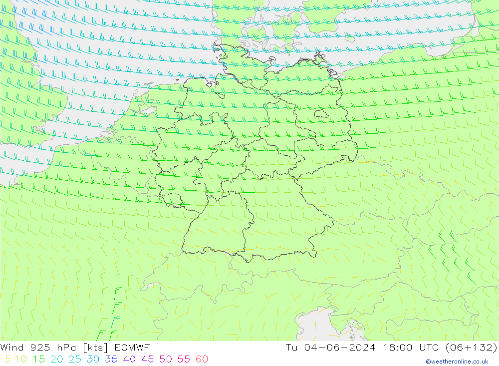 Vento 925 hPa ECMWF mar 04.06.2024 18 UTC