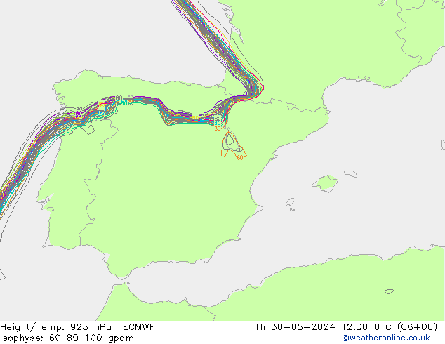 Height/Temp. 925 hPa ECMWF Čt 30.05.2024 12 UTC