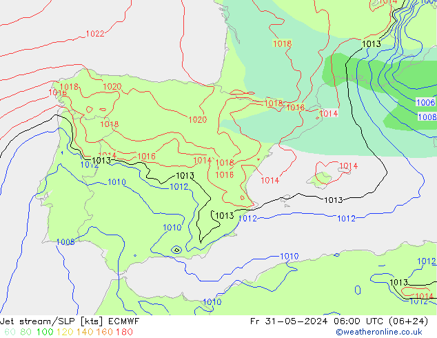 Jet stream/SLP ECMWF Fr 31.05.2024 06 UTC