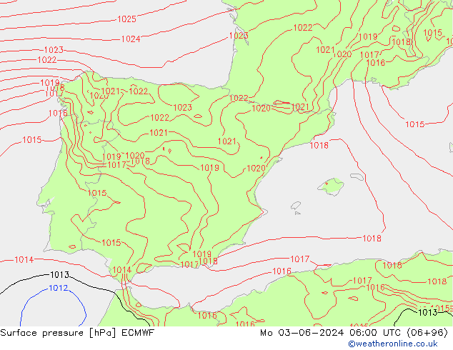 Luchtdruk (Grond) ECMWF ma 03.06.2024 06 UTC