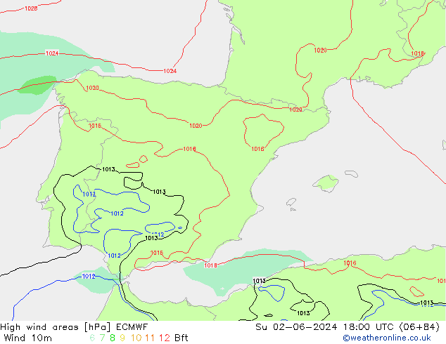 High wind areas ECMWF Su 02.06.2024 18 UTC