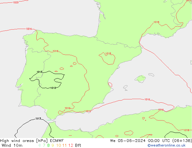 yüksek rüzgarlı alanlar ECMWF Çar 05.06.2024 00 UTC