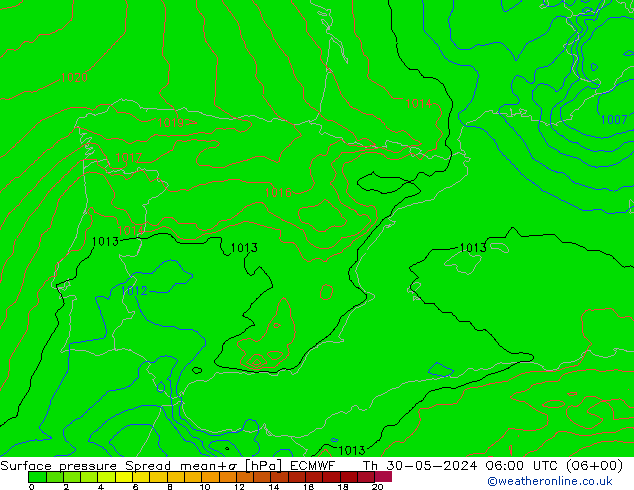 pressão do solo Spread ECMWF Qui 30.05.2024 06 UTC