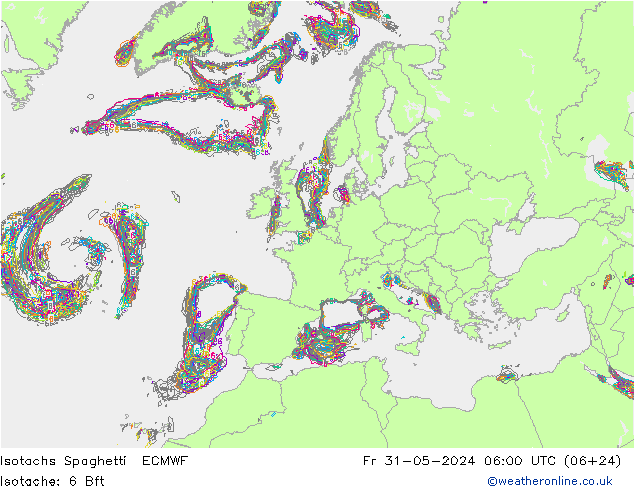 Isotachs Spaghetti ECMWF ven 31.05.2024 06 UTC