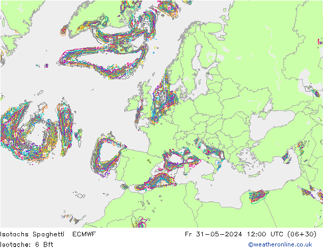 Isotachen Spaghetti ECMWF vr 31.05.2024 12 UTC