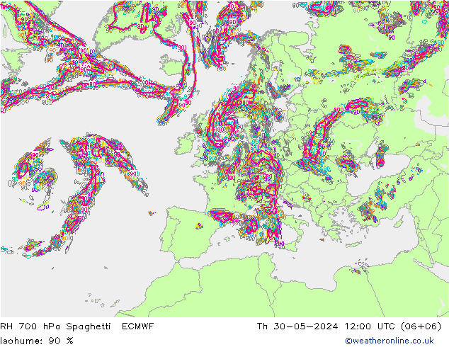 RV 700 hPa Spaghetti ECMWF do 30.05.2024 12 UTC