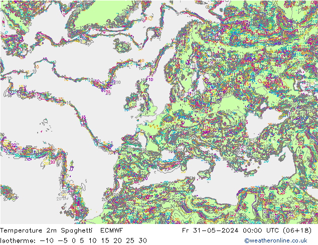 Temperatuurkaart Spaghetti ECMWF vr 31.05.2024 00 UTC