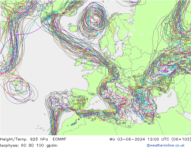 Height/Temp. 925 hPa ECMWF Mo 03.06.2024 12 UTC