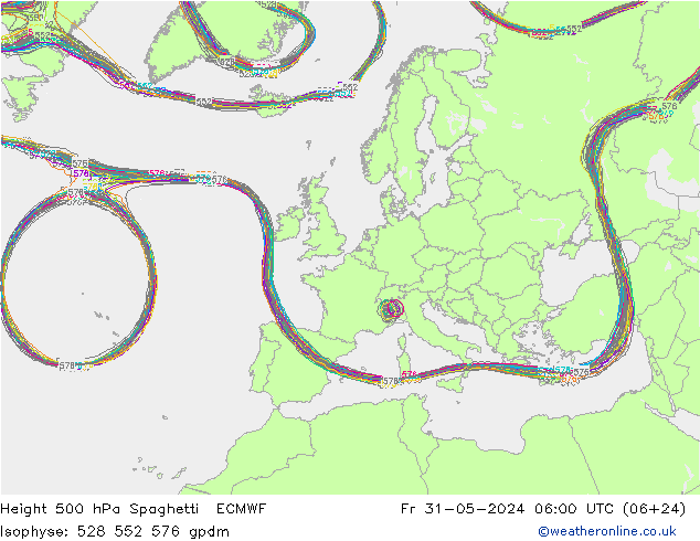 500 hPa Yüksekliği Spaghetti ECMWF Cu 31.05.2024 06 UTC