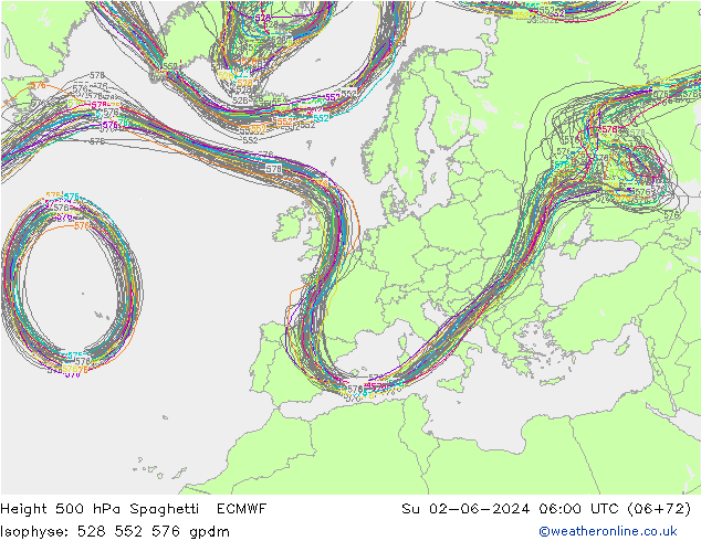 Height 500 hPa Spaghetti ECMWF Ne 02.06.2024 06 UTC