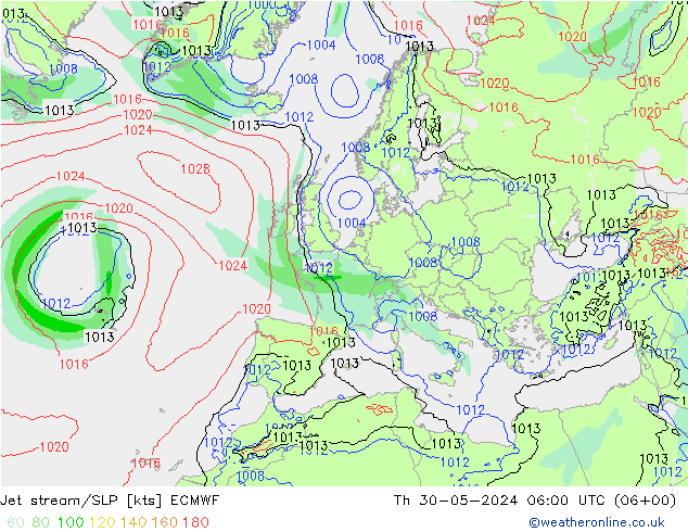 Polarjet/Bodendruck ECMWF Do 30.05.2024 06 UTC