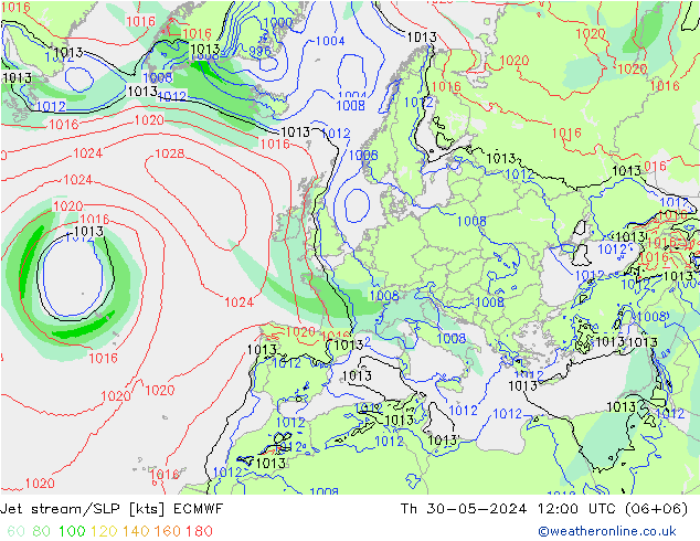 Polarjet/Bodendruck ECMWF Do 30.05.2024 12 UTC