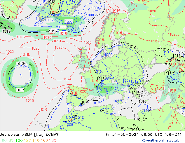 Jet Akımları/SLP ECMWF Cu 31.05.2024 06 UTC