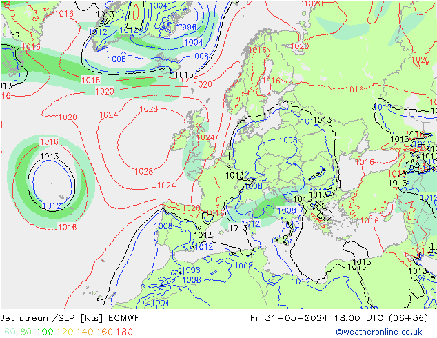 Jet stream/SLP ECMWF Fr 31.05.2024 18 UTC
