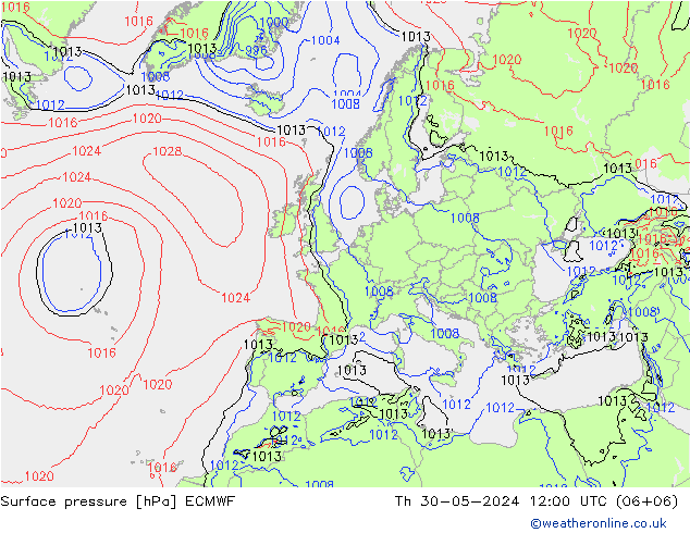 Luchtdruk (Grond) ECMWF do 30.05.2024 12 UTC