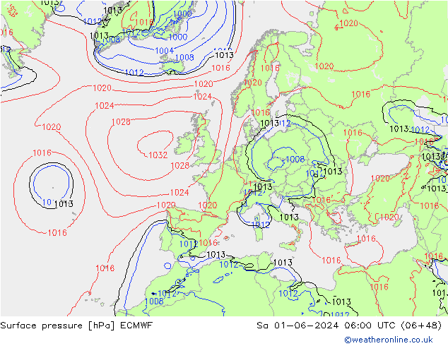 приземное давление ECMWF сб 01.06.2024 06 UTC