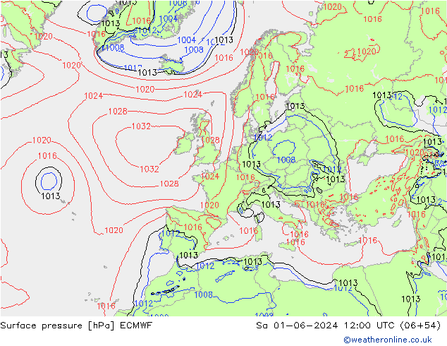 Bodendruck ECMWF Sa 01.06.2024 12 UTC