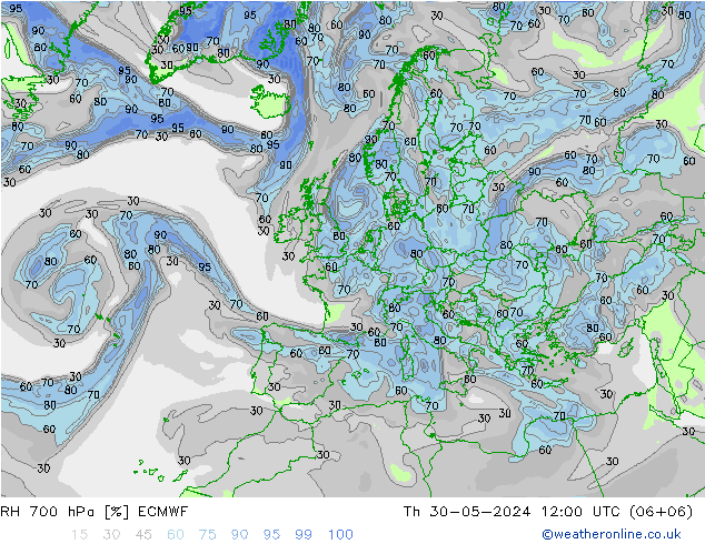 RV 700 hPa ECMWF do 30.05.2024 12 UTC