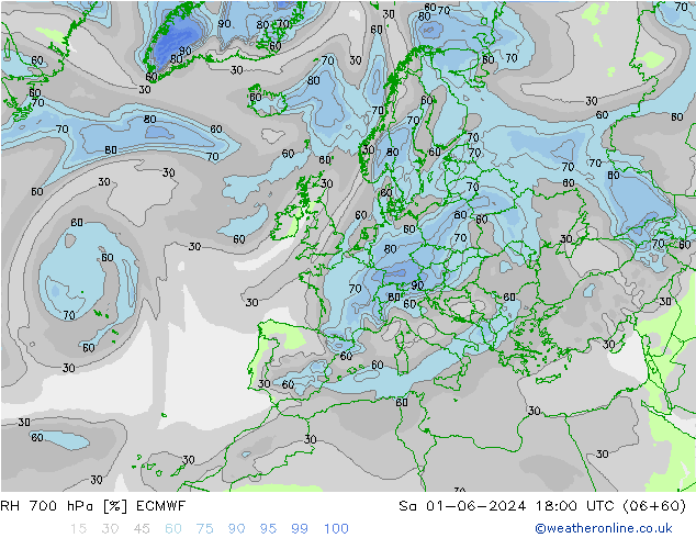 RH 700 hPa ECMWF Sáb 01.06.2024 18 UTC