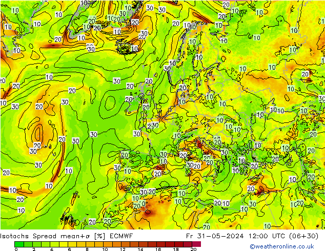 Isotachs Spread ECMWF ven 31.05.2024 12 UTC