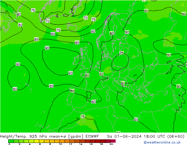 Height/Temp. 925 hPa ECMWF Sa 01.06.2024 18 UTC